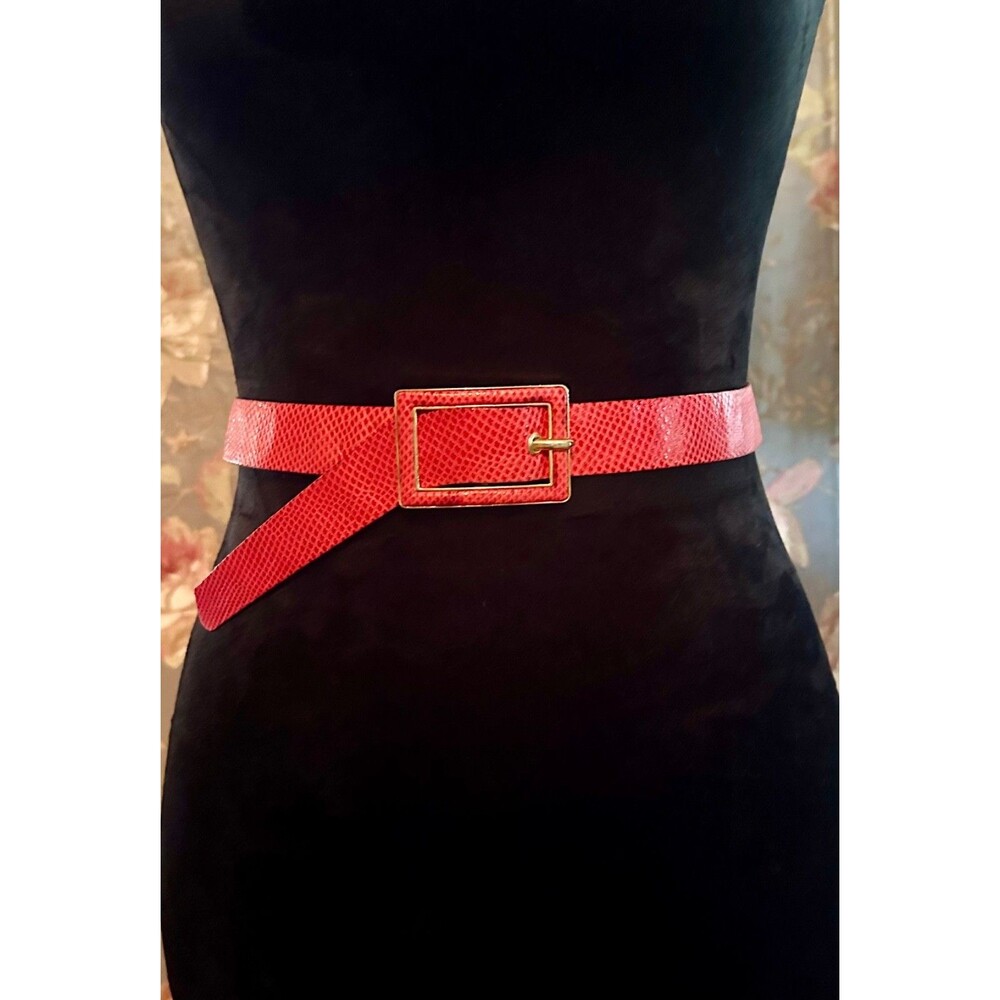 RARE Judith Leiber Red Adjustable Snake Skin Belt Fits Size 21-33" Waist VTG 80s